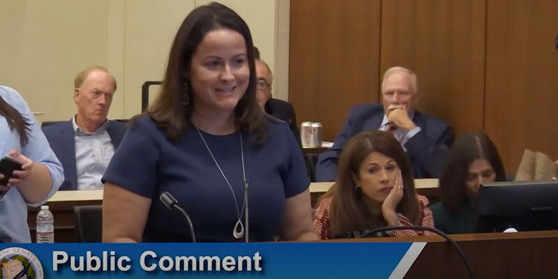 Free Press Action Co-CEO Jessica J. Gonzalez testifying in the California statehouse against the California Journalism Preservation Act