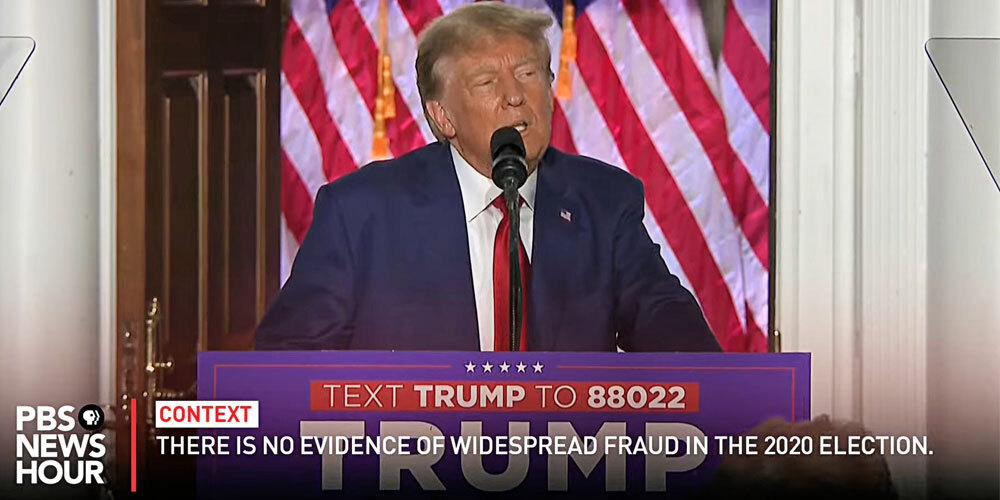 Image of Trump from June 13 rally with the text "There is no evidence of widespread fraud in the 2020 election"